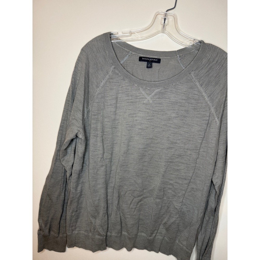 Banana Republic Women's Cotton Crewneck Sweater Green Raglan Large Classic Prep